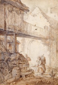 Verlaten Binnenplaats met een Bedelares, ca. 1608 door Roelant Saverij